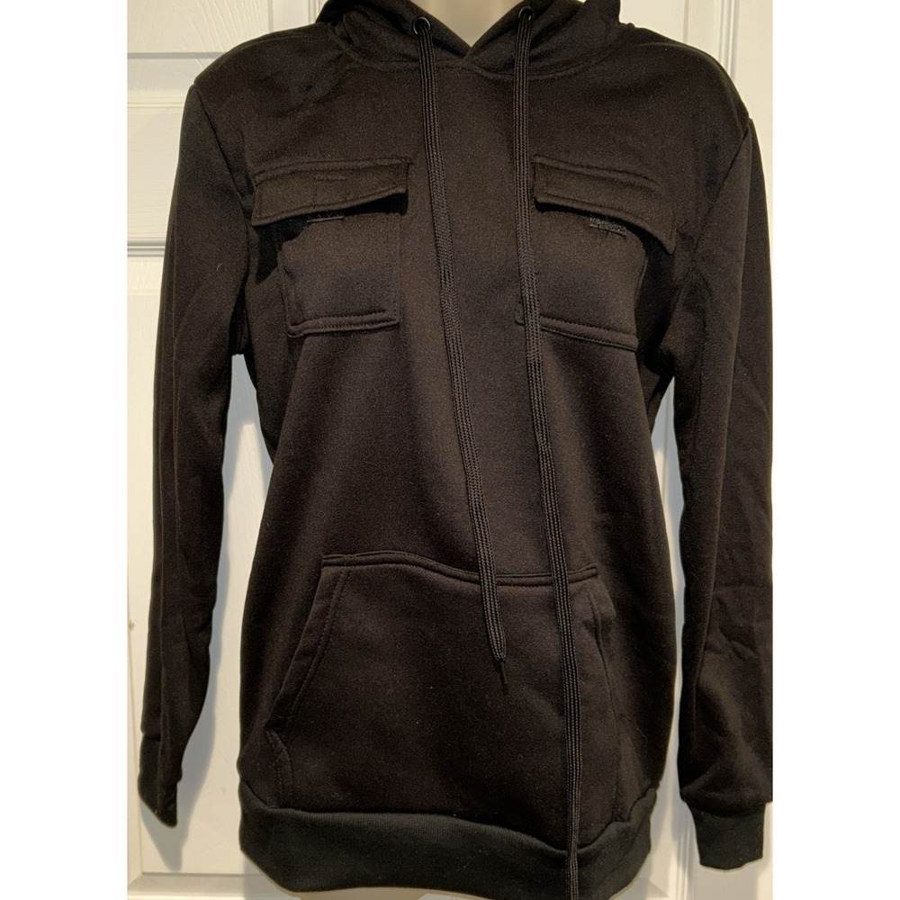 New Black Hoodie Reason Brand Mens Fleece Double Cargo Pocket Sz M Gothic Skater